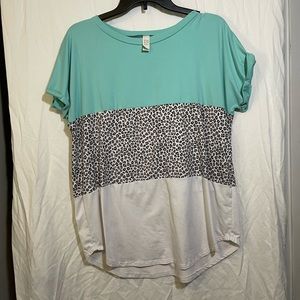 Flamingo Animal Print Color Block Top